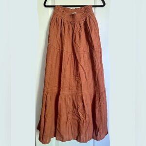 Rust Orange Flowy Boho Maxi Skirt